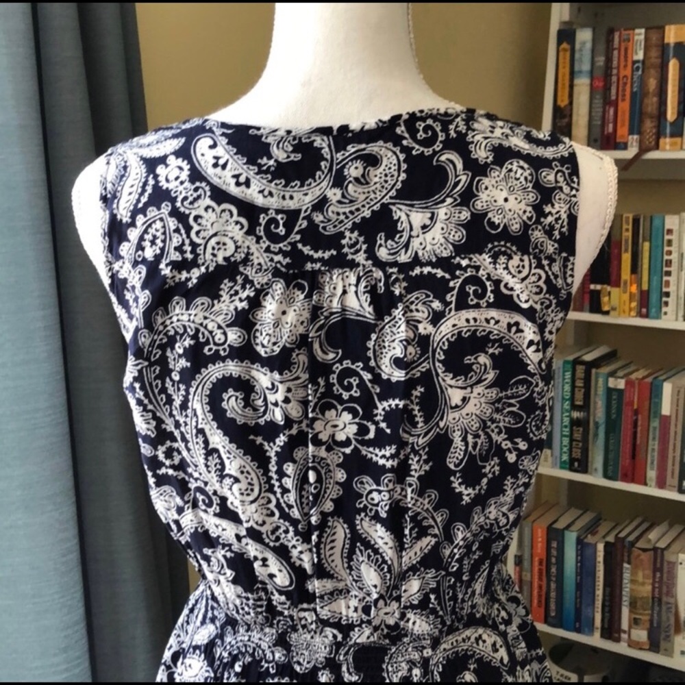 LOFT Paisley Dress In Blue and White Size LP - Picture 6 of 8